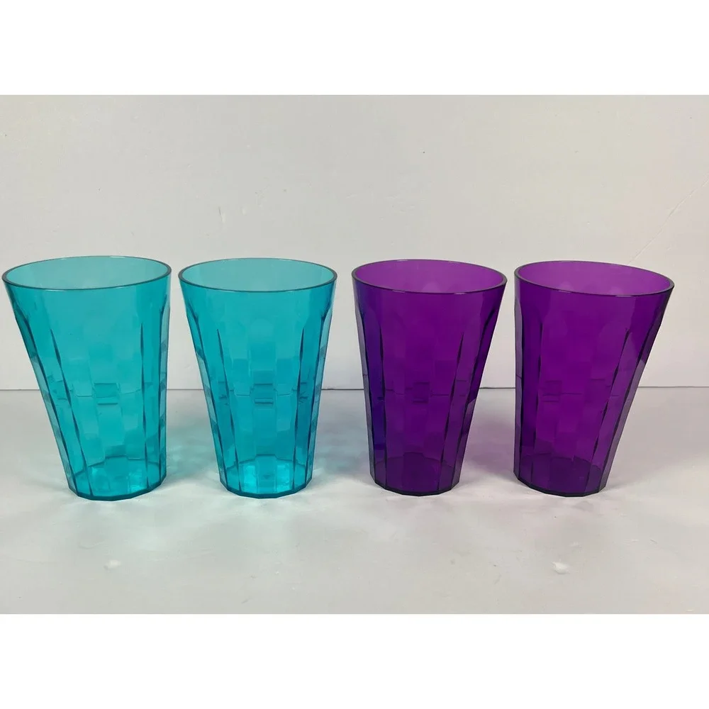Tupperware Ice Prism Acrylic Tumblers 16oz Purple and Blue  Set of 4 NEW